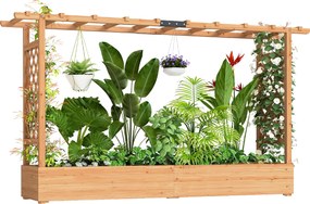 Outsunny Jardinieră înălțată cu spalier lateral și superior, jardinieră cu orificii de drenaj, 200x44x113,5cm, lemn natural | Aosom Romania