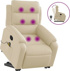 vidaXL Fotoliu masaj rabatabil cu ridicare, crem, material textil