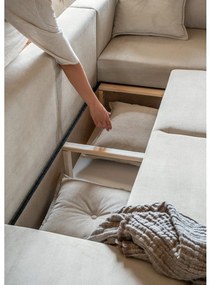 Colțar bej extensibil cu tapițerie din catifea reiată (colț dreapta/în formă de "U") Lazy Lukka – Miuform