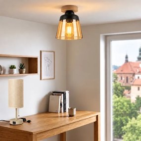 BRILAGI-LED Plafonieră R GLASS 1xE27/60W/230V Ø 15,5cm stejar/bej fumuriu