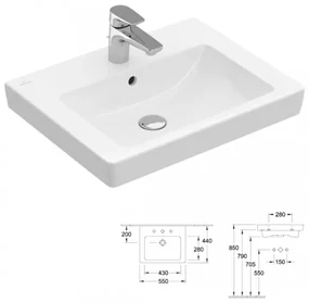 Lavoar pe mobilier, Villeroy&amp;Boch Subway 2.0, 55x44cm, Alb Alpin, 7113F501