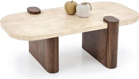Masuta cafea CANOA, travertin/nuc, 120x70x43 cm