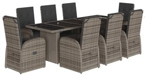 3277622 vidaXL Set mobilier grădină cu perne, 9 piese, gri, poliratan