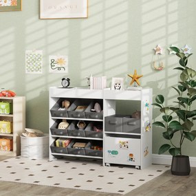 AIYAPLAY Etajeră pentru jucării pentru copii etajeră pentru cărți 11 coșuri de depozitare din material nețesut 105 x 30 x 80 cm alb | Aosom Romania