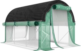 Outsunny Seră de Grădină Tunel 3x2x2 m cu Plasă de Umbrire, Seră pentru Legume și Flori cu 6 Ferestre, 2 Uși și Pereți Laterali Rulanți, Cadru din Oțel și Acoperire PE, Verde | Aosom Romania