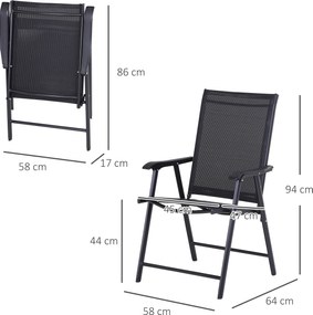 Outsunny Set 2 Scaune de Grădină Pliabile cu Brațe, Scaune pentru Prânz de Exterior din Metal și Texteline, pentru Terasă, Balcon, Curte, Interior și Exterior, 58x64x94cm, Negru | Aosom Romania