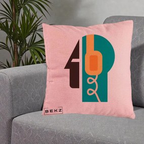 Perna Personalizata Retro Casti Muzicale, 40x40 cm, Roz, Husa Detasabila, Perna Inclusa, BEKZ®
