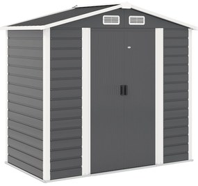 Outsunny Magazie de Grădină din Tablă de Oțel cu 4 Orificii de Ventilație și 2 Uși Glisante, 213x120x194 cm, Gri Închis | Aosom Romania