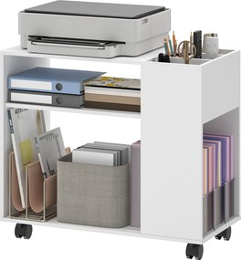 HOMCOM Suport imprimantă masă pentru imprimantă cu compartiment separat, suprafețe de depozitare pentru birou 70 x 34 x 60 cm Alb | Aosom Romania