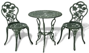 vidaXL Set mobilier de bistro, 3 piese, verde, aluminiu turnat