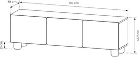 Comodă TV Arlo 150 cm cu trei uși - stejar Vicenza