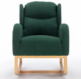Scaun balansoar modern cu husă din material Teddy, fotoliu cu design ergonomic cu spătar înalt, pentru living și dormitor, 71x96,5x101 cm, Verde