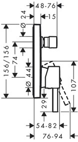 Baterie cada - dus, Hansgrohe, Finoris, incastrata, negru mat