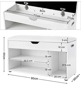 Pantofar bancuta hol cufar cu depozitare, Vasagle, Alb, 80x44x30 cm