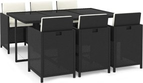 vidaXL Set mobilier de grădină cu perne, 7 piese, negru, poliratan