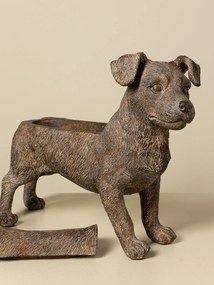 Cutie decorativă din rășină maro în formă de cățel, capac detașabil, finisaj antichizat, 28,5 x 36,5 x 13 cm, „Filou”