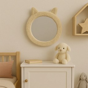 Oglindă decorativă, pentru camera copilului, model pisicuță, 31 cm, culoarea crem