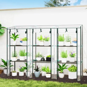 Outsunny Seră de grădină cu rafturi la 3 niveluri, seră de balcon cu 3 uși rulante cu fermoar, 215 x 46 x 151 cm, verde | Aosom Romania