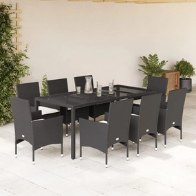 Set mobilier de gradina cu perne 9 piese negru poliratansticla