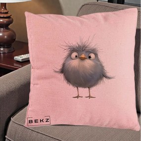 Perna Decorativa Pui Gri Pufos Zbarlit, 40x40 cm, Roz, Husa Detasabila, Perna Inclusa, BEKZ®