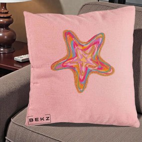 Perna Decorativa Stea de Mare Colorata Psiheledic, 40x40 cm, Roz, Husa Detasabila, Perna Inclusa, BEKZ®