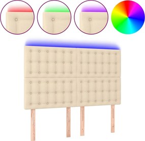 vidaXL Tăblie de pat cu LED, crem, 144x5x118/128 cm, textil