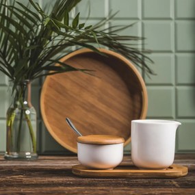 Set zaharnita si latiera portelan, 3 piese, alb mat, Natural