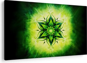 Tablou - Mandala de flori, fundal verde (90x60 cm)