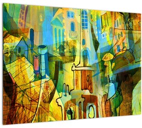 Tablou pe sticlă - Arhitectură, abstractizare cubistă (70x50 cm)