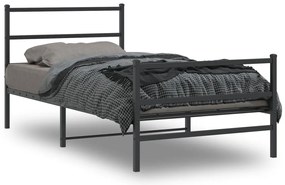 vidaXL Cadru pat metalic cu tăblii de cap/picioare negru, 100x190 cm