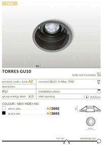 Spot incastrat tavan/plafon TORRES GU10 negru