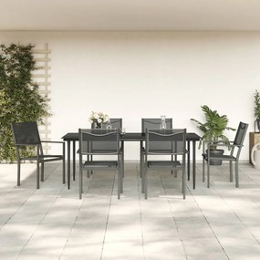 vidaXL Set mobilier de grădină, 7 piese, negru, oțel și textilenă
