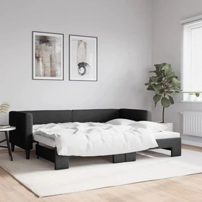 3196575 vidaXL Pat de zi cu extensie, negru, 80x200 cm, textil