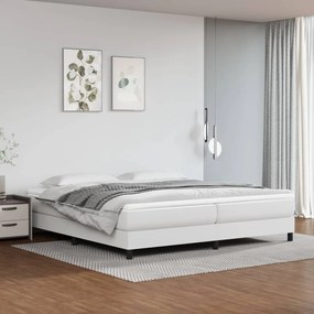 3144280 vidaXL Pat box spring cu saltea, alb, 200x200 cm, piele ecologică