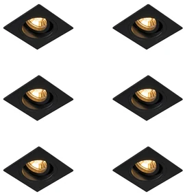 Set de 6 spoturi încastrate moderne negre 9,3 cm rotative și înclinabile - Chuck