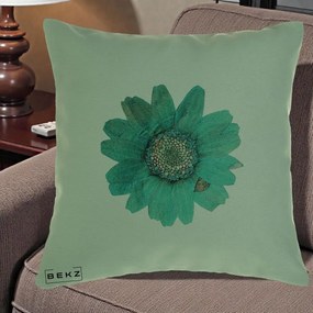 Perna Decorativa Floare Gerbera Teal Acuarela, 40x40 cm, Verde, Husa Detasabila, Perna Inclusa, BEKZ®