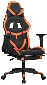 Scaun gaming masaj suport picioare, negru portocaliu, piele eco 1, Negru si portocaliu, Cu suport de picioare