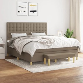 vidaXL Pat box spring cu saltea, gri taupe, 160x200 cm material textil