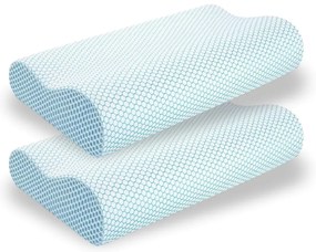 PACHET 2 PERNE CERVI-SAN SOFT, pernă din spumă cu memorie și infuzie cu gel, husă respirabilă, ameliorează durerile, două inălțimi