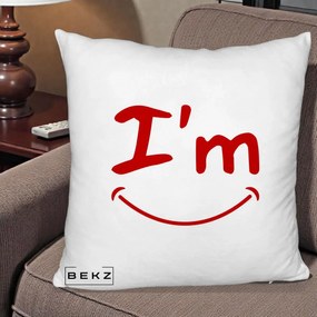 Perna Decorativa I'm Happy Smile, 40x40 cm, Alb Pufos, Husa Detasabila, Perna Inclusa, BEKZ®