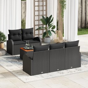 vidaXL Set canapea grădină 6 pcs Negru mare Rattan poli, lemn