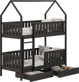 Pat Nemos pentru copii supraetajat tip căsuță – Culoare Negru, 80x180