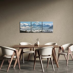 Tablou cu munții înzăpeziți (cu ceas) (90x30 cm)
