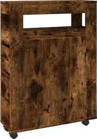 vidaXL Dulap de baie îngust cu roți, stejar fumuriu, lemn prelucrat