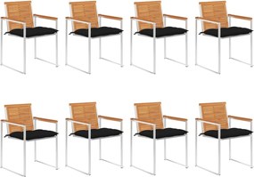 vidaXL Scaune de grădină cu perne, 8 buc., lemn masiv de acacia