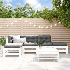 3185914 vidaXL Set mobilier relaxare grădină&perne 6 piese alb lemn masiv pin