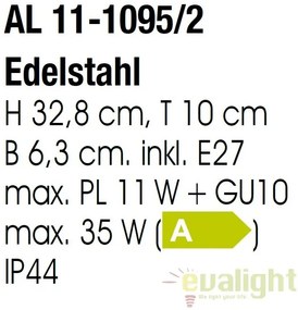 Aplica perete iluminat exterior IP44 Pleno AL 11-1095/2 Edelstahl OR