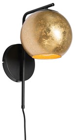 Aplică de perete de design neagră cu sticlă aurie - Bert