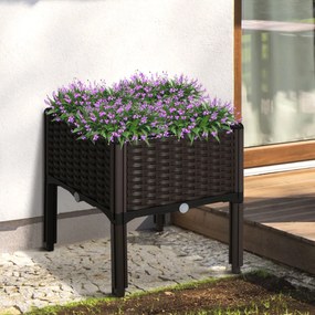 Outsunny Jardinieră înaltă, Jardiniere cu găuri de scurgere, Jardiniere cu aspect de rățușcă din plastic, Maro, 40 x 40 x 44 cm | Aosom Romania