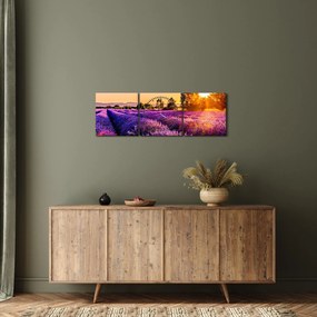 Tablou cu câmp de lavanda (cu ceas) (90x30 cm)